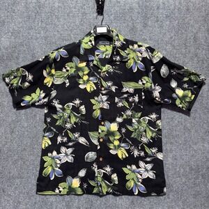 Winner Mate Loop Collar Shirt Camp Rayon Blend Floral Hawaiian Large Black Cork